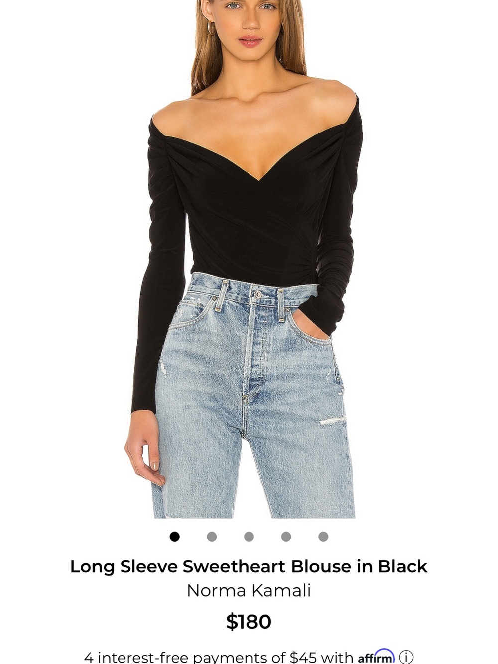 Norma Kamali Sweetheart Off-Shoulder Sweetheart Long Sleeve Top